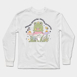 Charming Introverted Frog with Crown and Mushrooms Long Sleeve T-Shirt